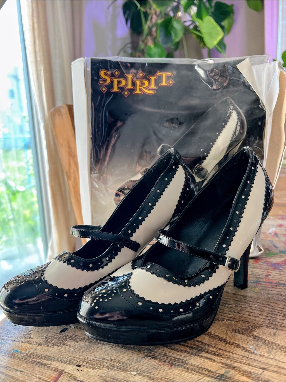 Spirit Two-Tone Black and White Mary Jane Heels